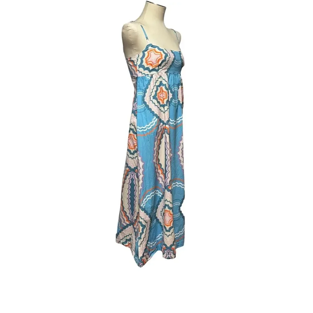 Never on Sunday Midi Sundress Blue Purple Orange Small